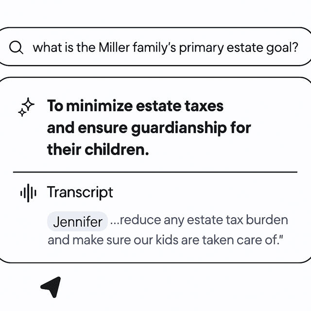 AI Q&A interface showing natural language questions and intelligent responses about meeting content